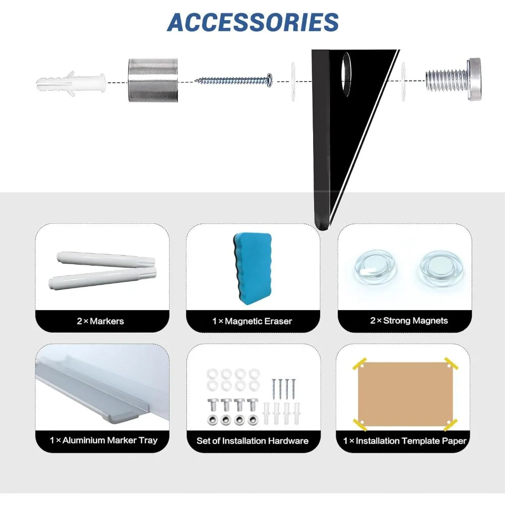 48x36 Inch Frameless Magnetic Glass Dry Erase Board for Wall Mounting