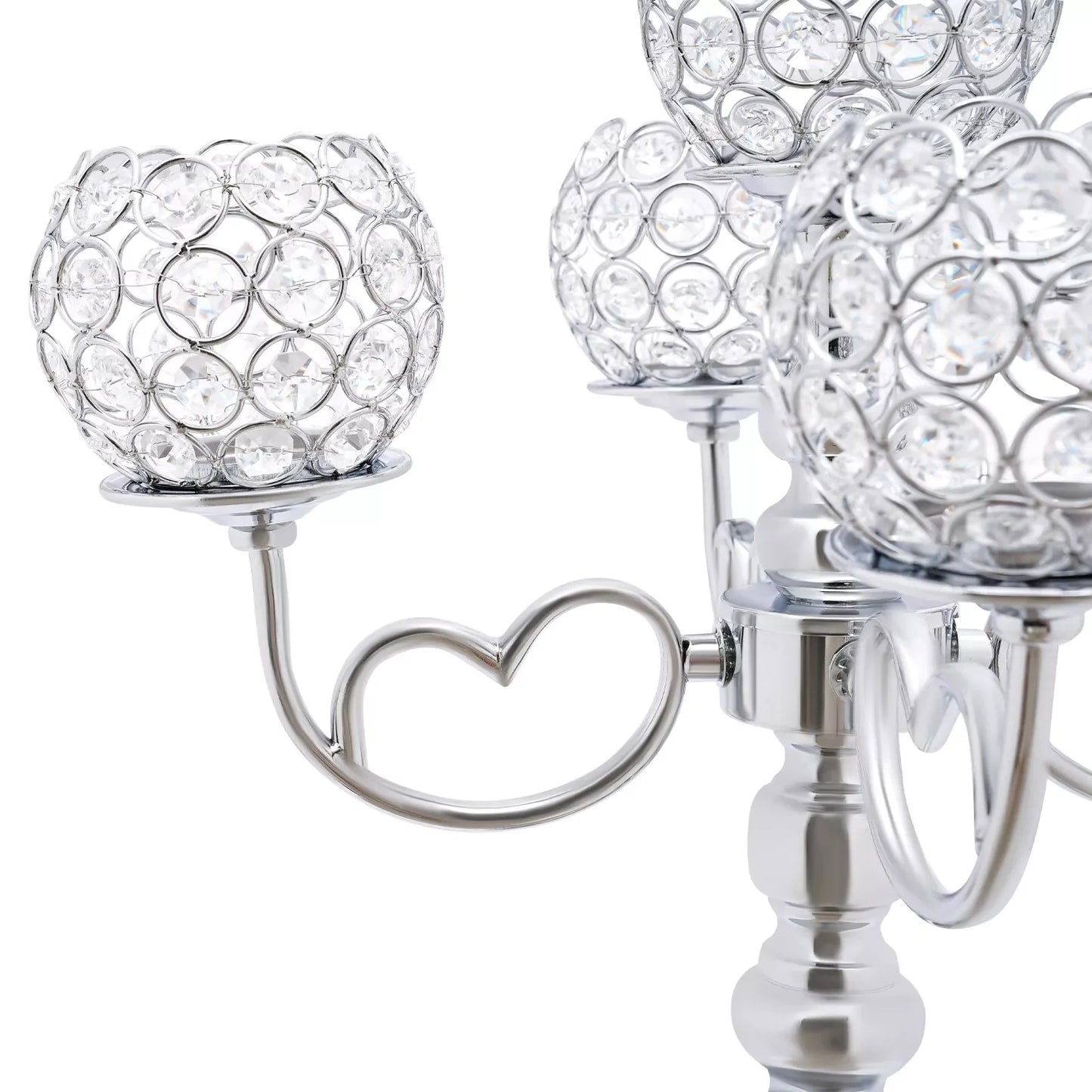 Bymaocar 2Piece5Arm SilverCrystalCandelabra Set ModernIronFrame ElegantDecorPremium