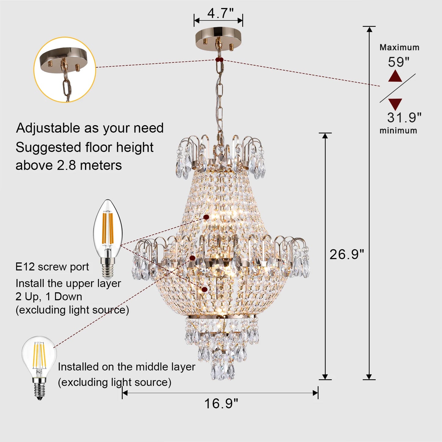 ARLGSITE Luxury Crystal Chandelier European Imperial Style 7 Light