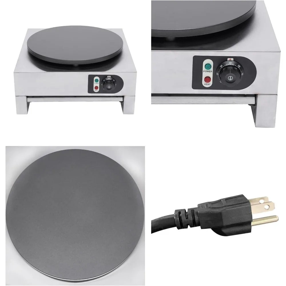Crepe Maker Electric Circular Cereals Pancake Stove Commercial Non-Stick Flat Plate Crepe Machine with Rolling Flat Tool AndPlug