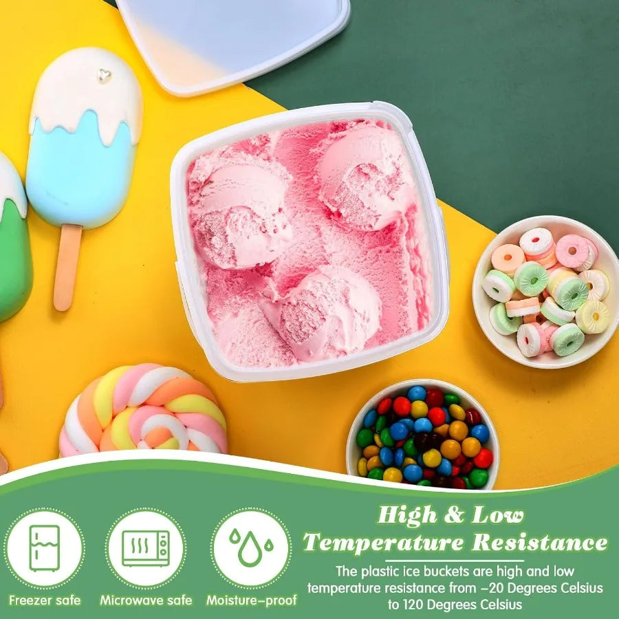 24 Pcs 3 Qt/ 101 Oz/ 3 L Plastic Food Containers, 0.74 Gallon Ice Cream Buckets with Lids and Handle Reusable Square Deli Contai