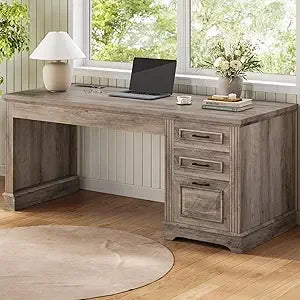 Farmhouse Executive Desk Computer Desk With Storage Drawers And Power Outlet For Home Office