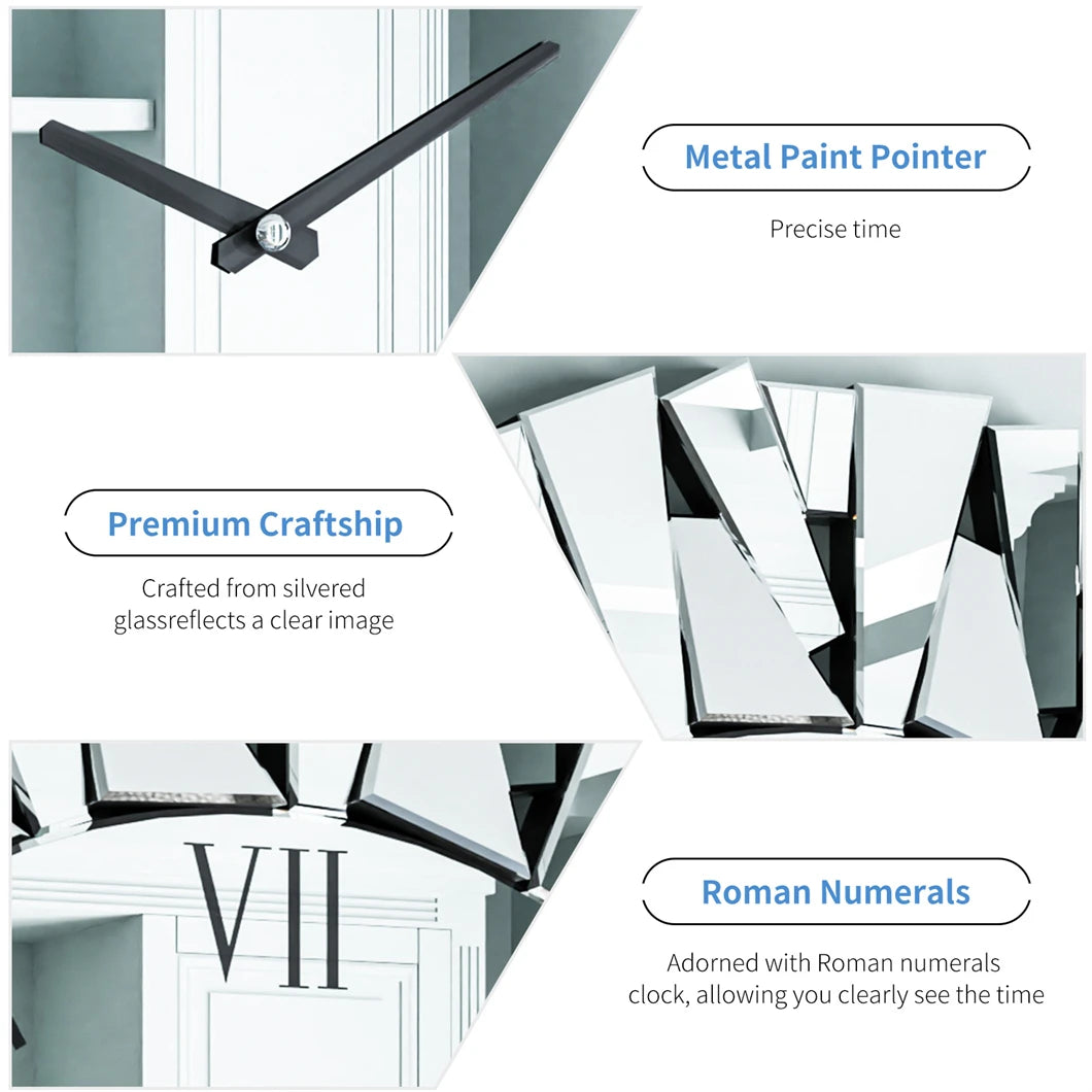 Combination 3D Mirrored Sunburst Wall Clock With Roman Numerals PremiumQualityCrafted