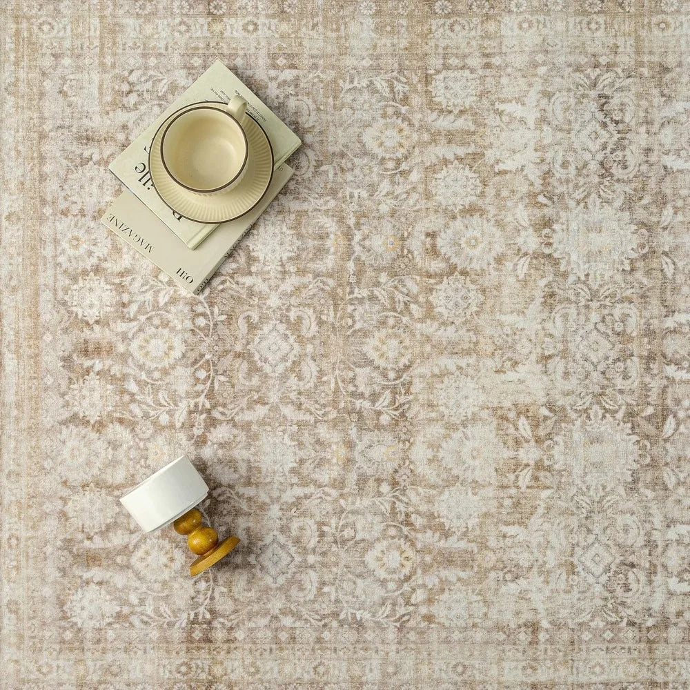 Elegant Floral Area Rug Living Room Low Pile Stain Resistant