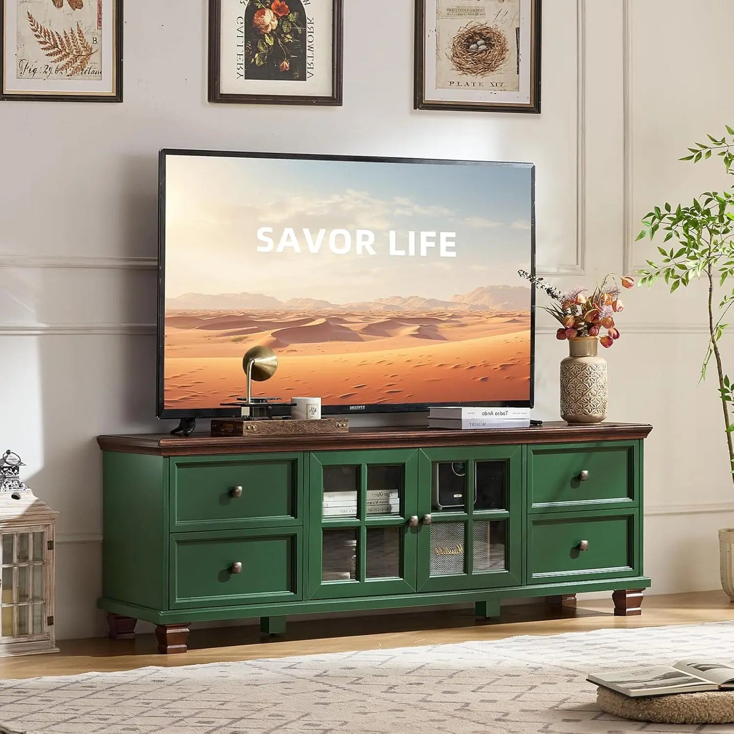 ZHUXIANG Rustic TV Stand With 4 Drawers Modern Entertainment Center