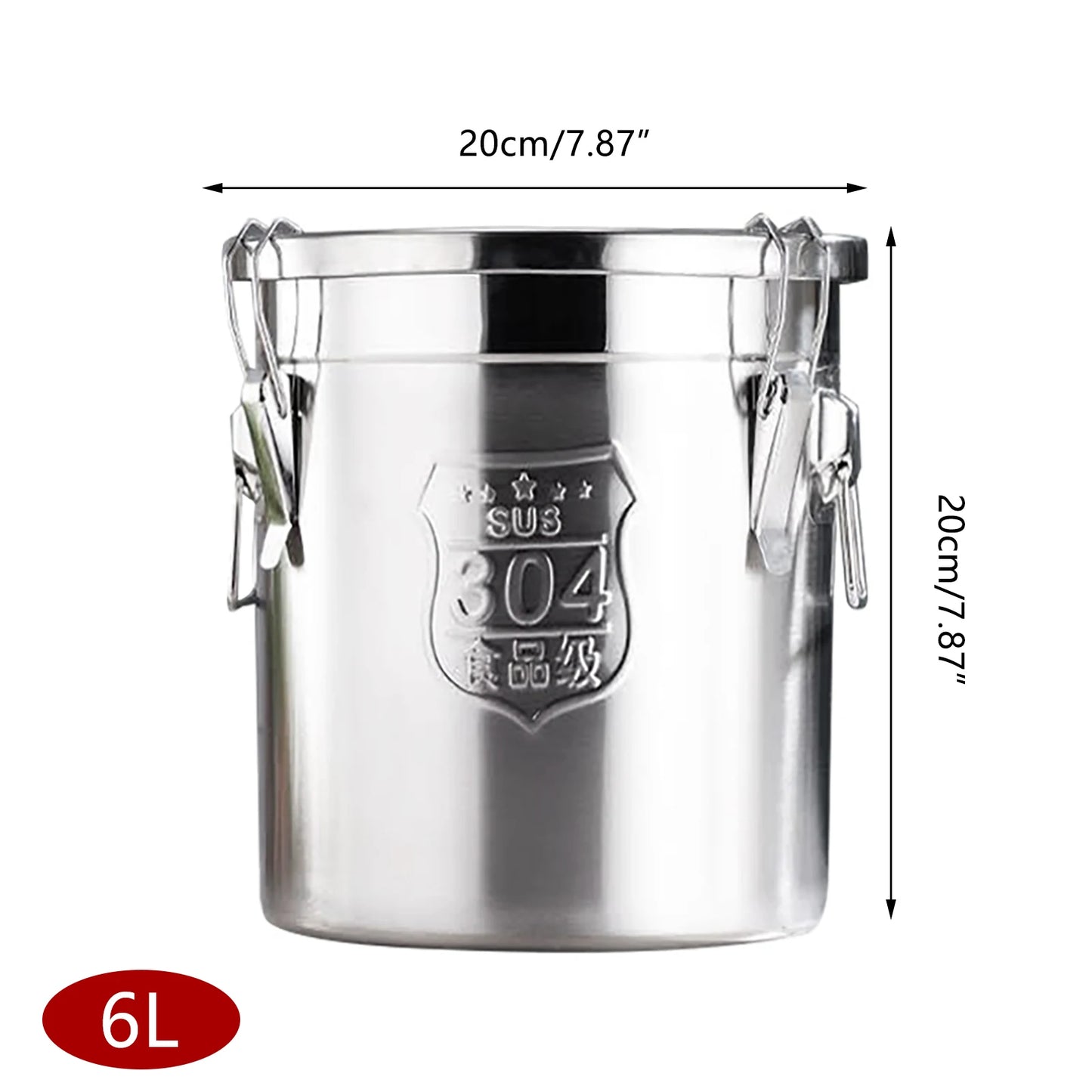 6L/12L Food Storage Bucket,Household Kitchen 304 Stainless Steel Bean Cereal Rice Container Airtight Canister Pail with Lid