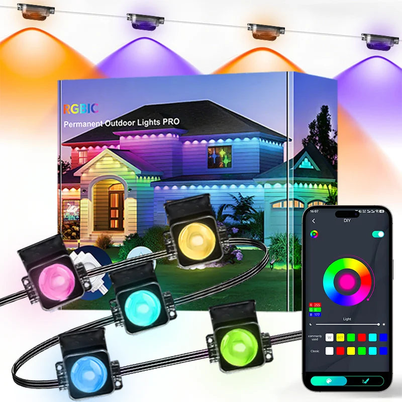 MIMIRG Outdoor RGB LED Lights Bluetooth IP67 Waterproof Eaves Lighting With App Remote And Music Sync Timer