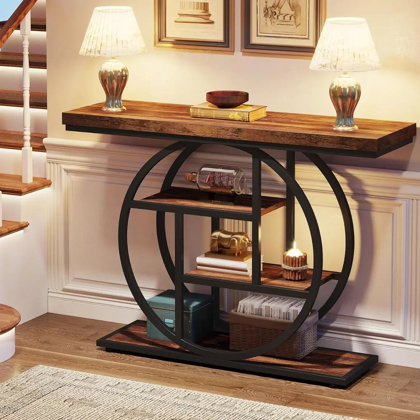 XMSJ Industrial 4-Tier Console Table With Circle Base