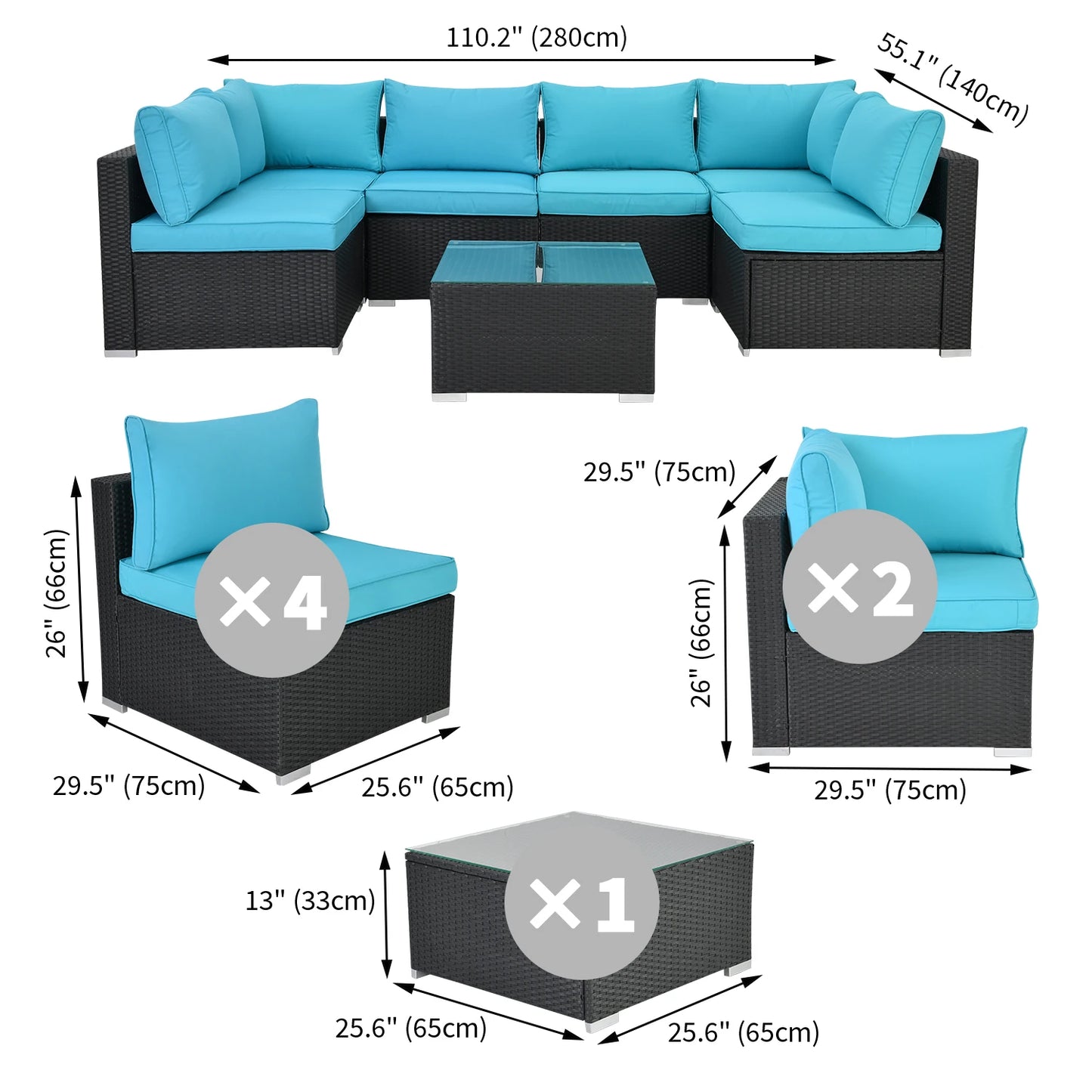 Naga Bahna Outdoor Patio Sectional Sofa Set With Cushions