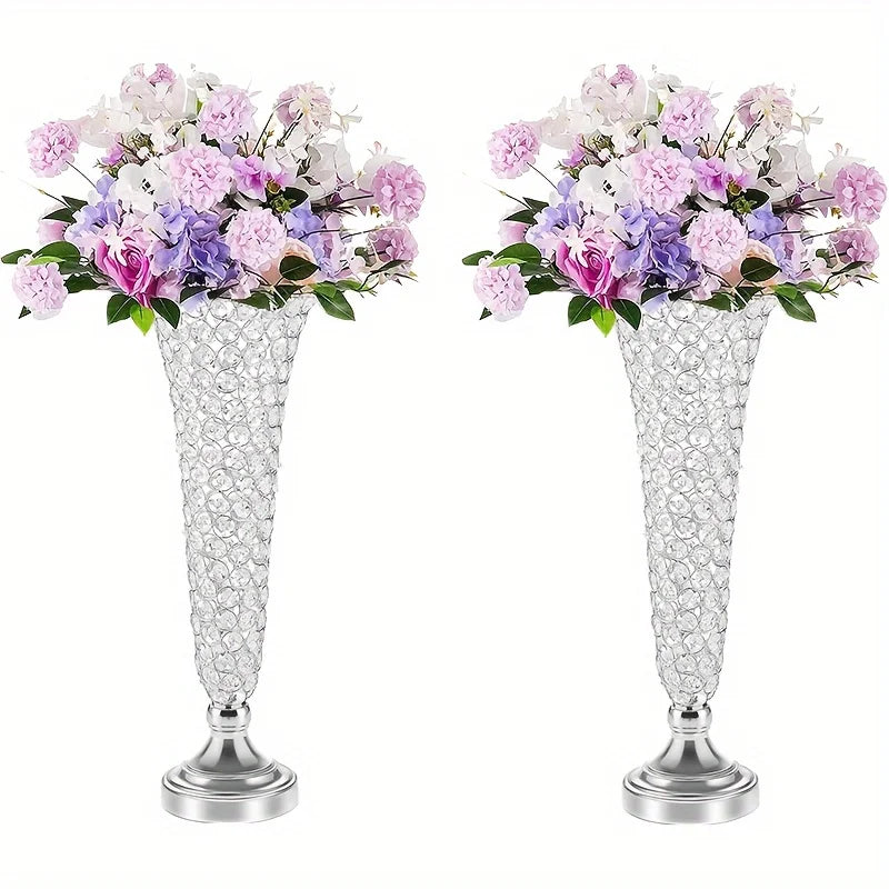 Function Crystal Vases Pair Centerpiece For Dining Table Decor