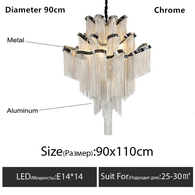 Italy Designer Stream Luxury Tassel Chandelier Aluminum Chain Lighting