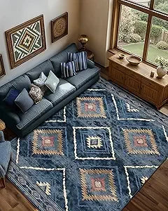 Hign-concerned Area Rug MachineWashableNonSlip UltraSoft LowPilePattern Western Tribal LivingRoom Entryway