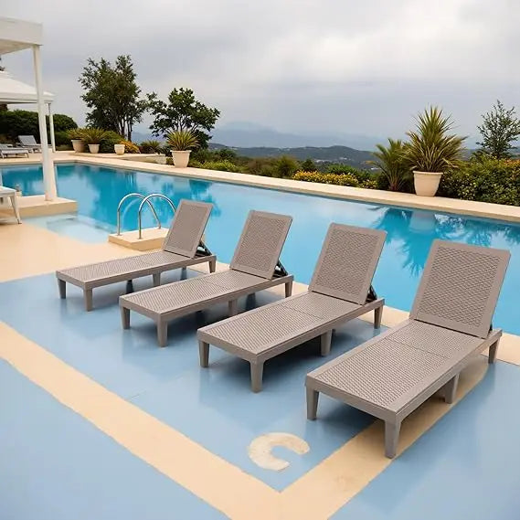 Outdoor-Grade Chaise Lounge Chairs Set of Four Weatherproof Polypropylene Loungers