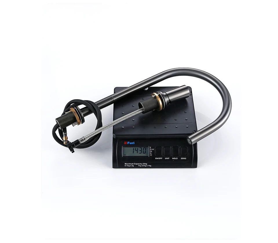 Pull Down Kitchen Sink Faucet Brushed Gunmetal Black Single Handle Double Hole Hot And Cold Sprayer Brass Countertop Mounted