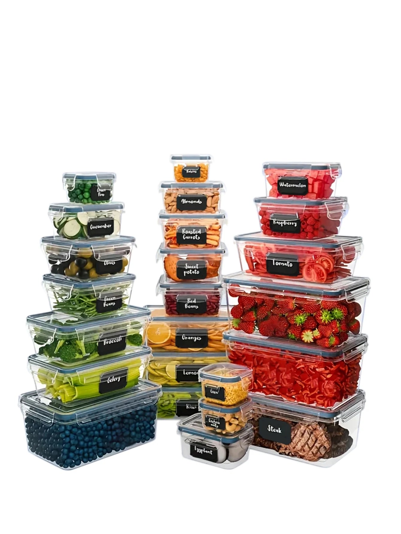 12/24pcs/sealed food storage container with buckle lid is suitable for kitchen organizing fruits vegetables with labels pens