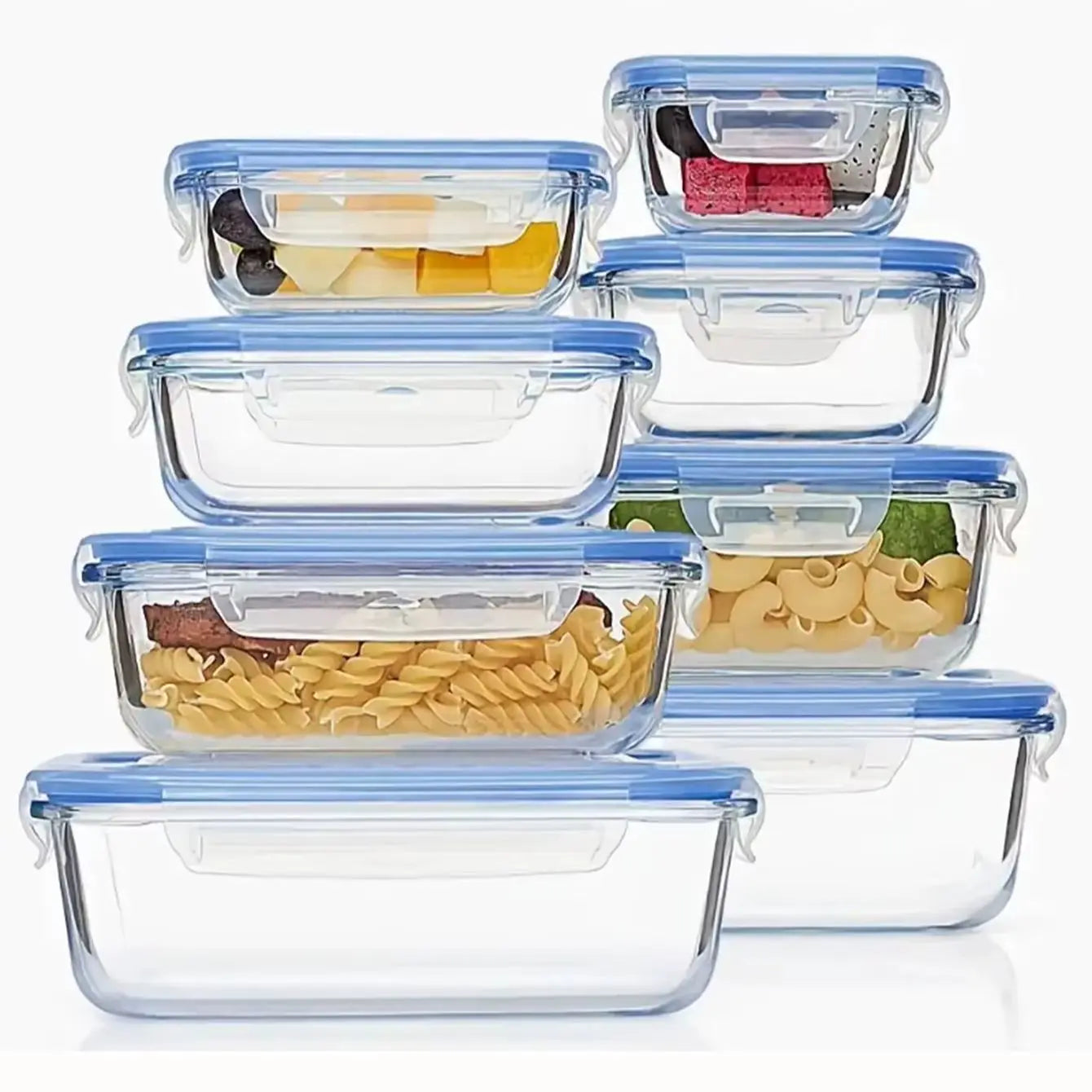 8pcs/glass meal dispenser lunch bento box with leak-proof lid for food storage Portable stackable design Easy to clean and store