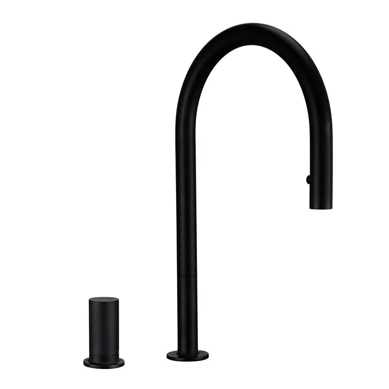 Pull Down Kitchen Sink Faucet Brushed Gunmetal Black Single Handle Double Hole Hot And Cold Sprayer Brass Countertop Mounted