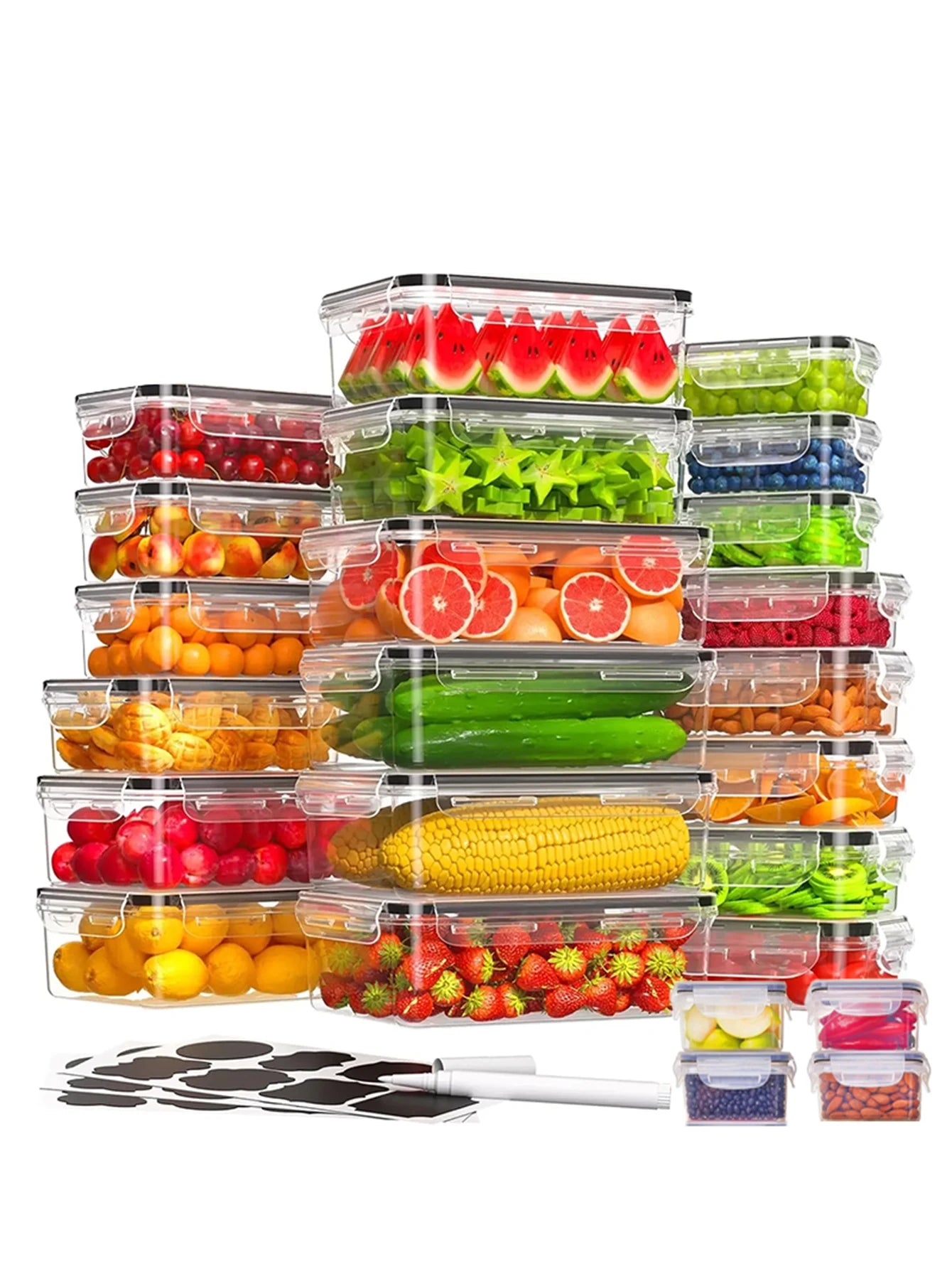 12/24pcs/sealed food storage container with buckle lid is suitable for kitchen organizing fruits vegetables with labels pens