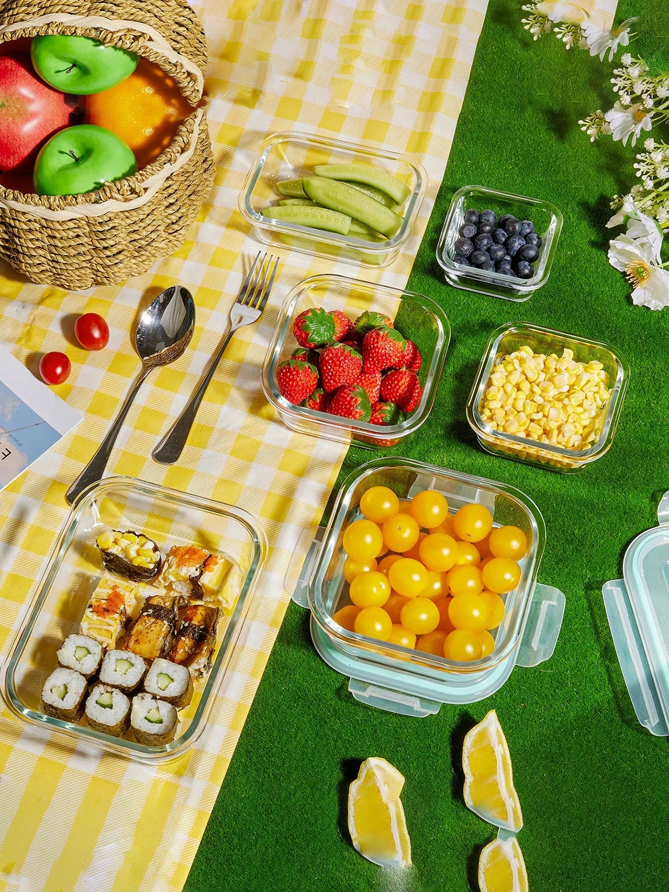 8pcs/glass meal dispenser lunch bento box with leak-proof lid for food storage Portable stackable design Easy to clean and store