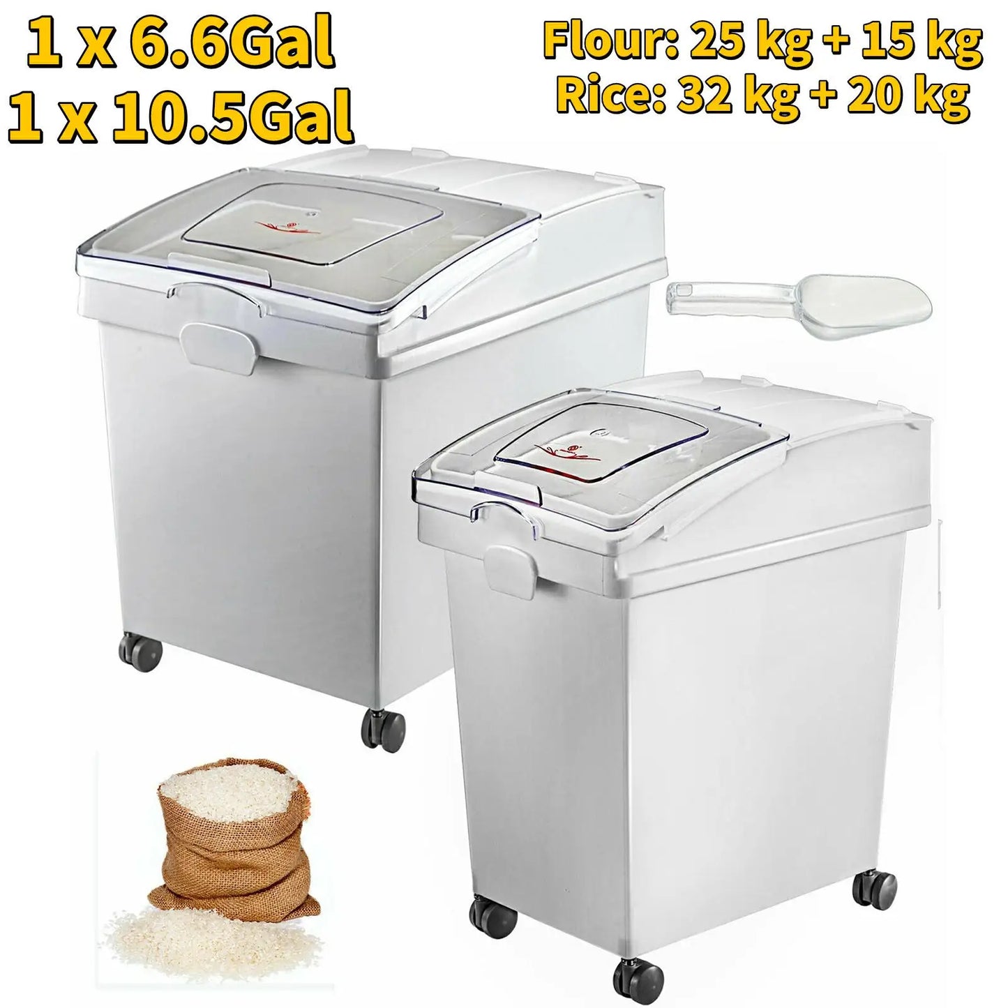 SucceBuy 6.6Gal-21Gal Kitchen Ingredient Storage Bin W/ Wheel & Scoop for Commercial Home Storing Rice Flour Corn Soybean