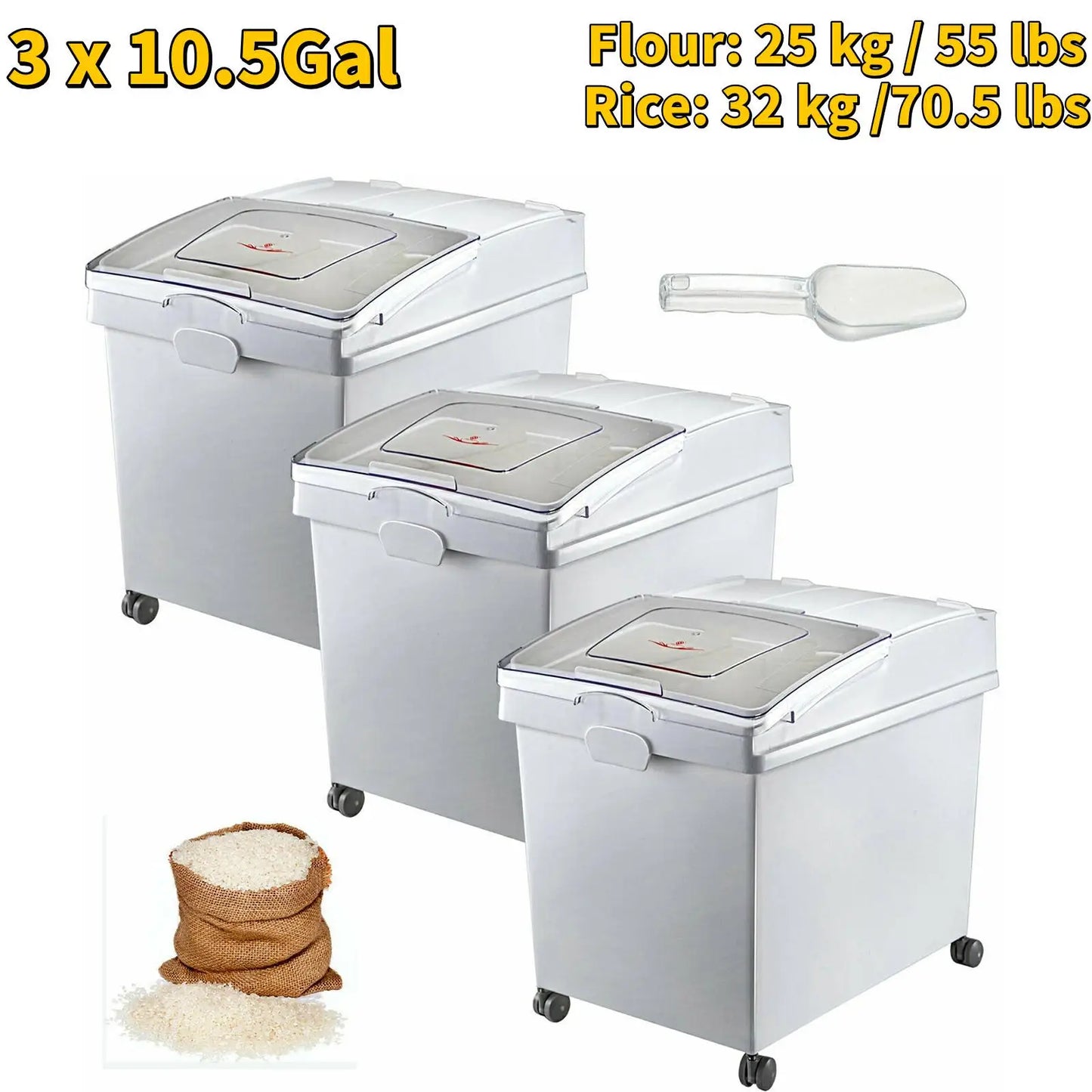 SucceBuy 6.6Gal-21Gal Kitchen Ingredient Storage Bin W/ Wheel & Scoop for Commercial Home Storing Rice Flour Corn Soybean