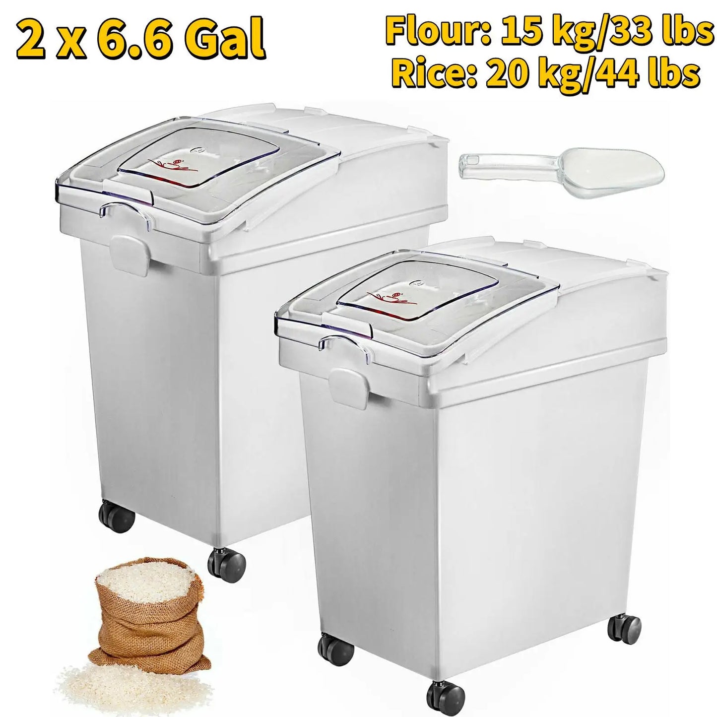 SucceBuy 6.6Gal-21Gal Kitchen Ingredient Storage Bin W/ Wheel & Scoop for Commercial Home Storing Rice Flour Corn Soybean