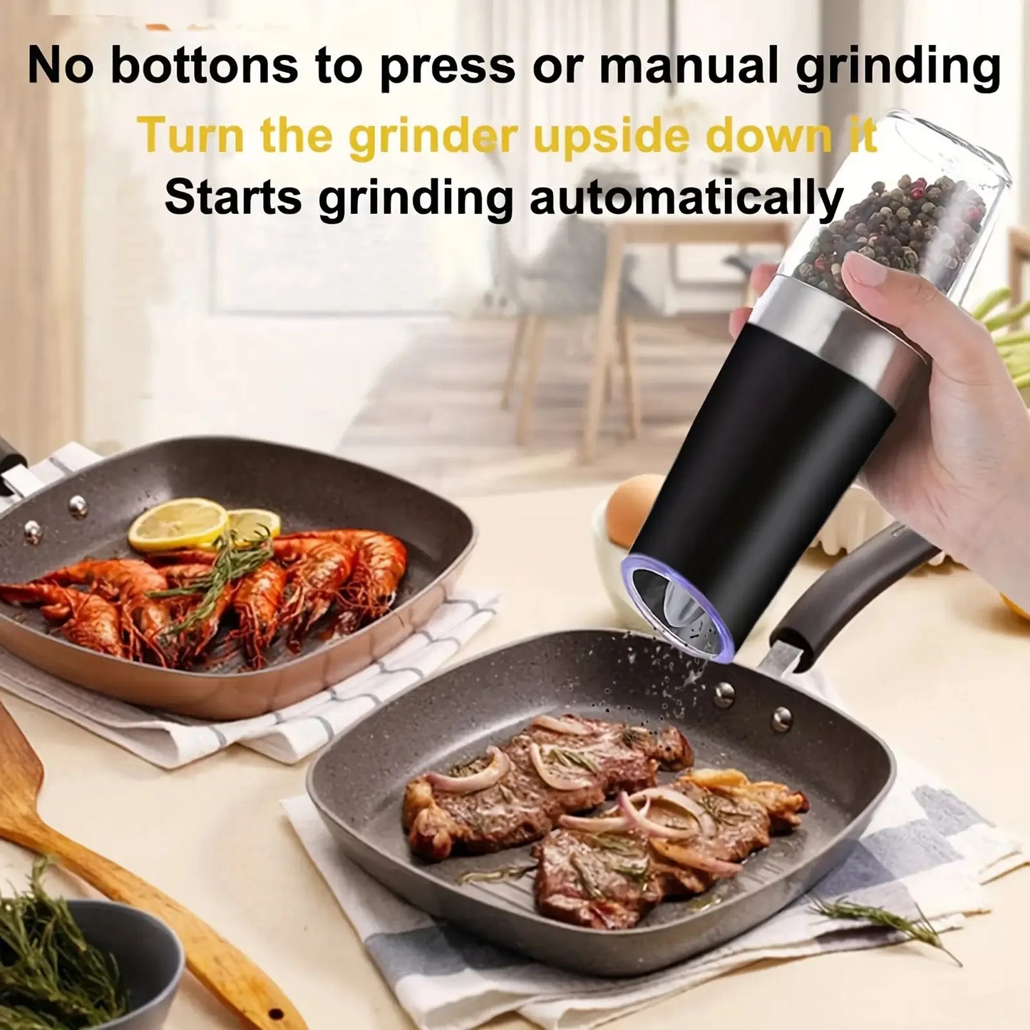 2-piece Automatic Seasoning Grinder, Adjustable Thickness，Battery powered, used for grinding spices such as pepper and sea salt