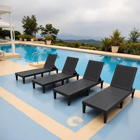 Outdoor-Grade Chaise Lounge Chairs Set of Four Weatherproof Polypropylene Loungers