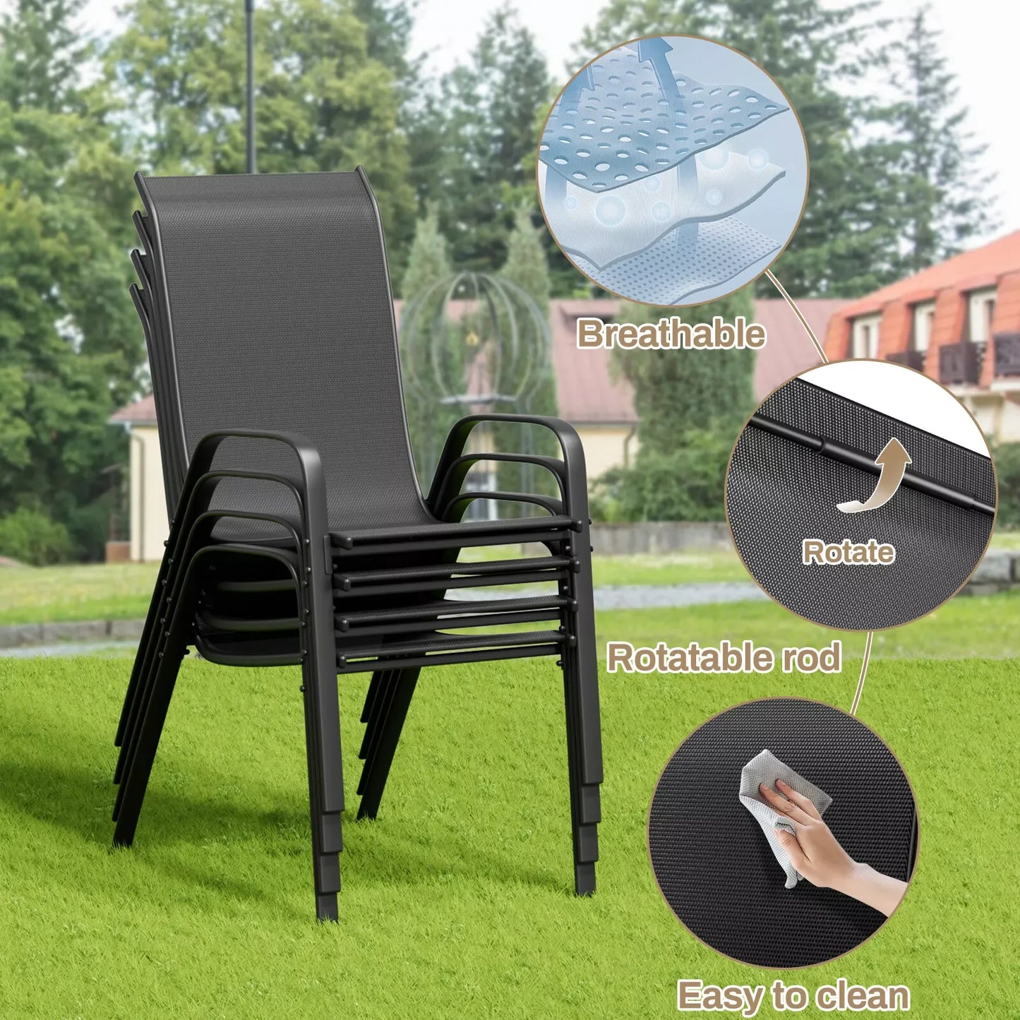 General Weather Resistant Outdoor Patio Dining Set With Durable PremiumTextileneChairs