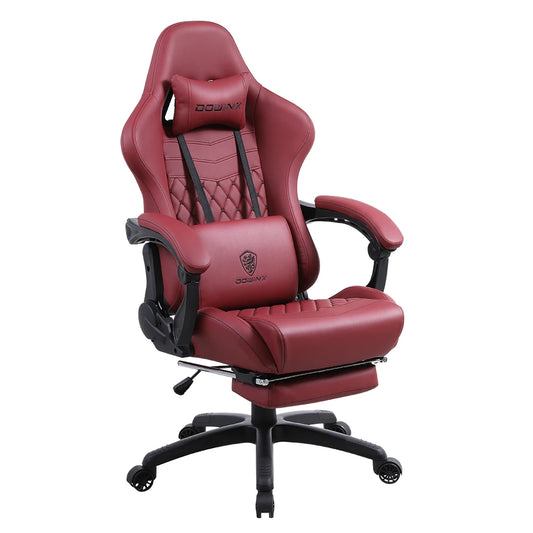 Dowinx Gaming Office Chair with Footrest and Lumbar Support Vintage PU Leather High Back Adjustable Swivel Task Chair