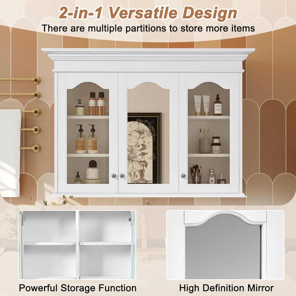 RBXC Wall Mounted Medicine Cabinet With Mirror Doors And Storage