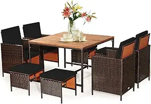 Patio Dining Set With Rattan Chairs And Tempered Glass Table