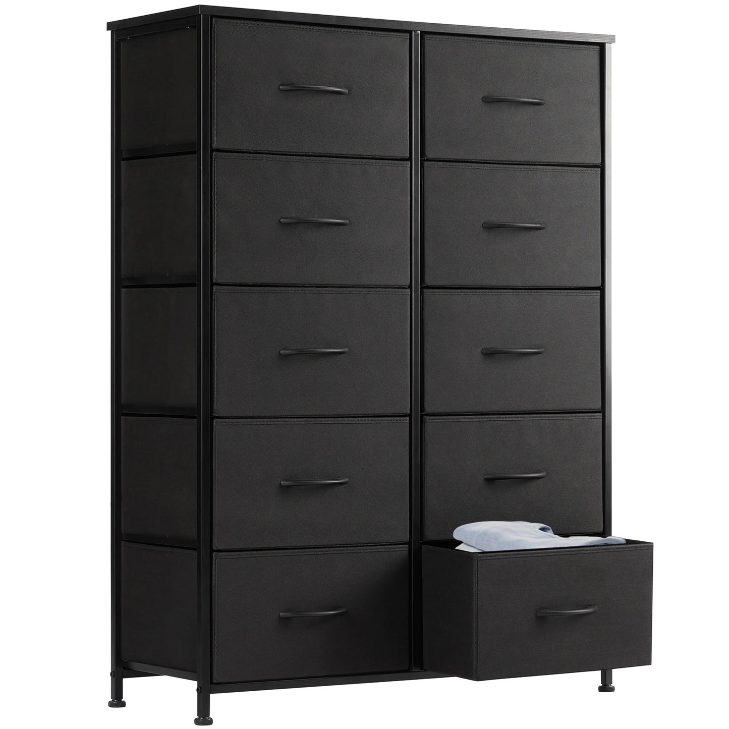 JHK Bedside Table With TenFabricDrawers Wardrobe SteelFrame Storage Cabinet Unit