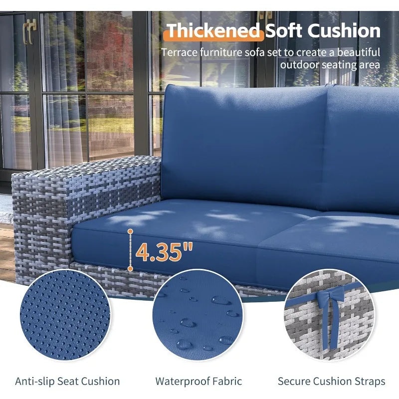 Patio Furnishings Featuring Firepit Table Rattan Exterior Weatherproof Sectional Set