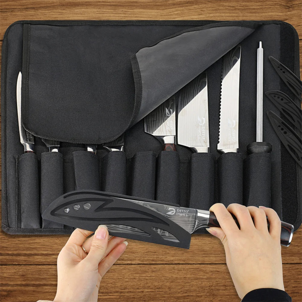 MDHAND Damascus Stainless Steel Kitchen Knife Set Chef Santoku Utility Boning With Nylon Bag