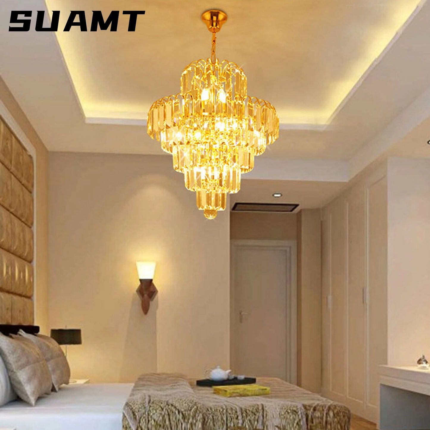 Bymaocar Luxury Crystal Chandelier E14 Pendant Light