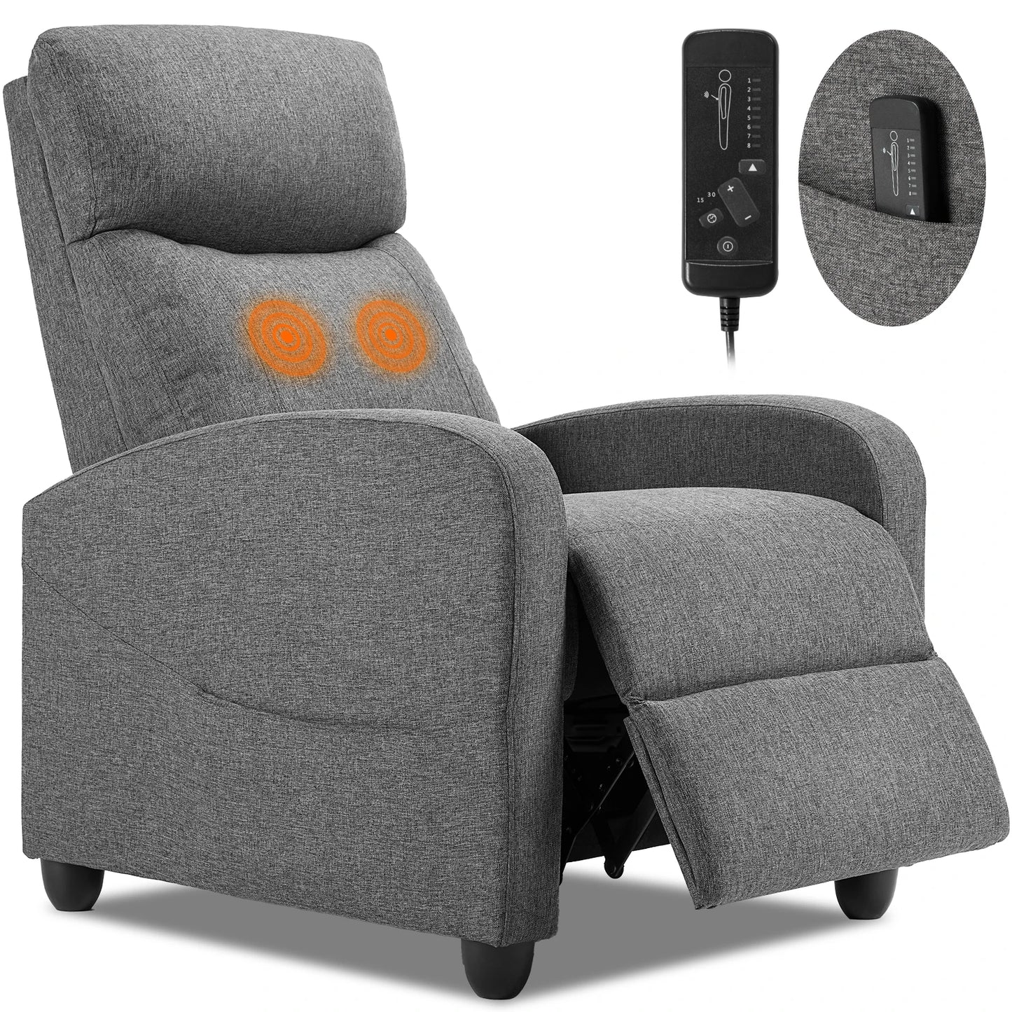 JHK Recliner Chair Massage Sofa Fabric Theater Lumbar Support Adjustable Modern Padded Backrest Living Room