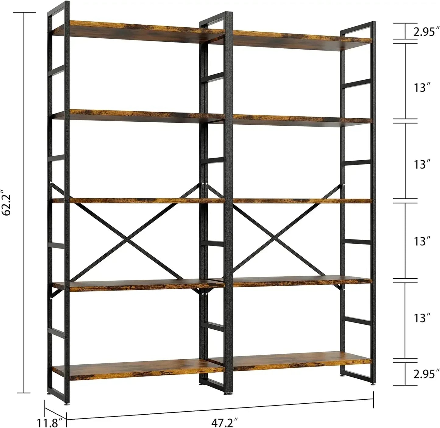 XMSJ 2Piece FiveTier Bookshelf ClassicTall Industrial Modern Display Cabinet Organization