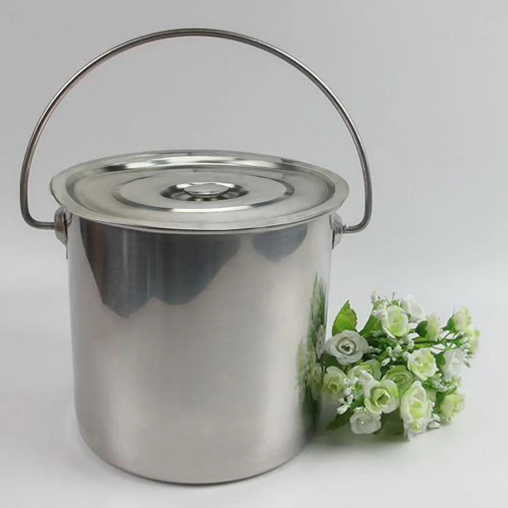 6L/12L/20L Bucket with Lid & Handle Water Storage Pail Metal Milking Bucket Stainless Steel Extra Thick