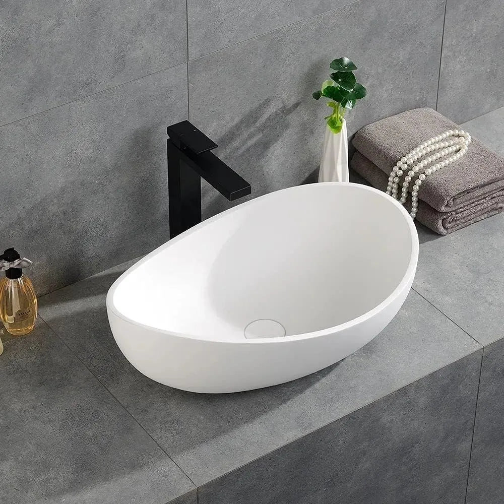 Capacity Luxurious Oval Vessel Sink Stone Resin Premium Ultracontemporary Bathrooms