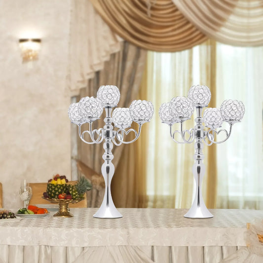 Bymaocar 2Piece5Arm SilverCrystalCandelabra Set ModernIronFrame ElegantDecorPremium