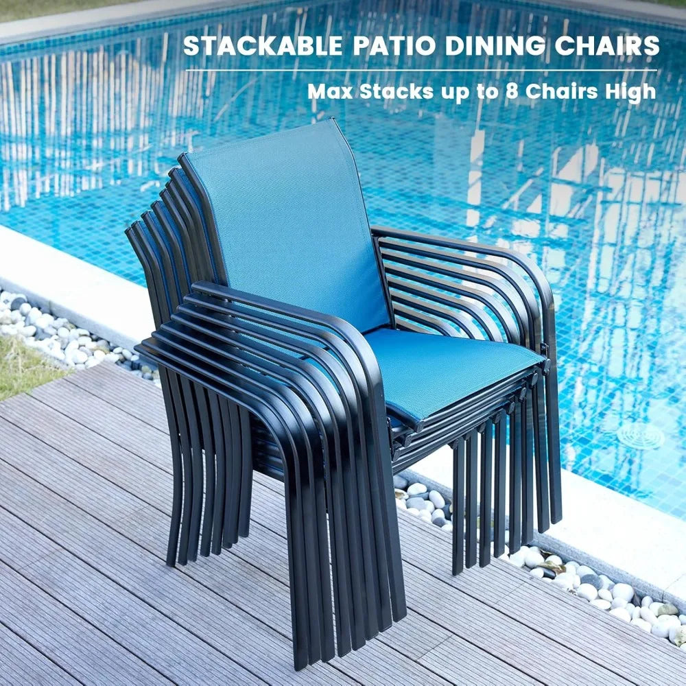 7-Piece Outdoor Patio Dining Set Weather-Resistant Powder-Coated Stackable Chairs