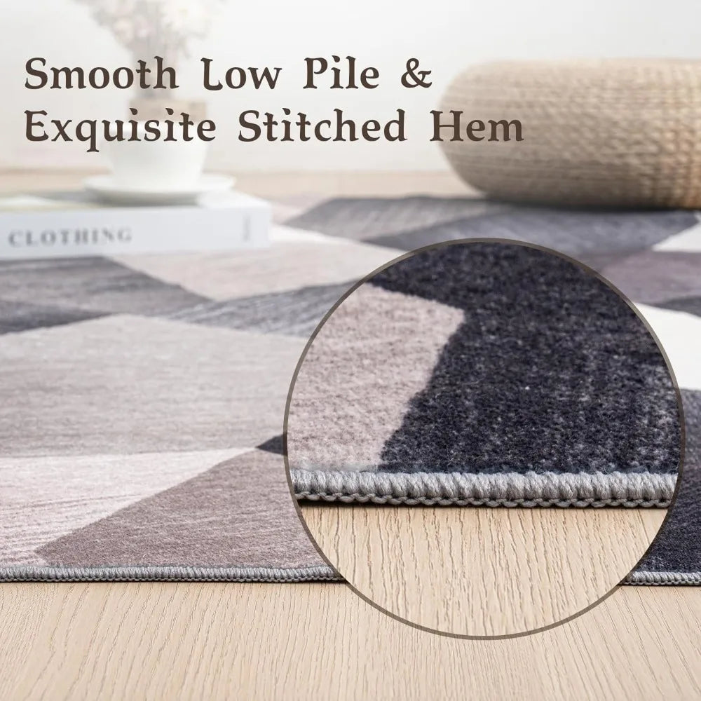Hign-concerned Machine Washable Geometry Area Rug For Living Room Non Slip Non Shedding