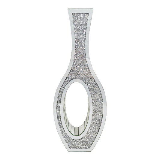 Function Luxurious Silver Mirrored Floorstanding Vase With Exquisite Diamond Accents