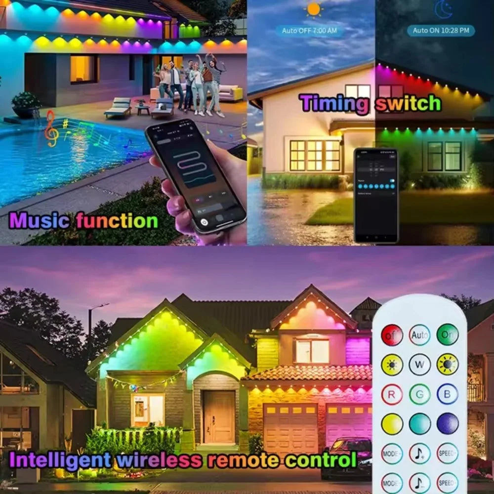 MIMIRG Outdoor RGB LED Lights Bluetooth IP67 Waterproof Eaves Lighting With App Remote And Music Sync Timer