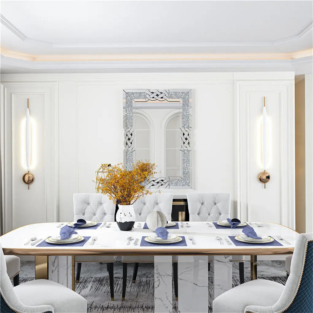 LUVODI Wall Decorative Mirror Silver Crystal Crush Glass Mirror for Living Room/Bed/Dining Room/Bath Room Decor