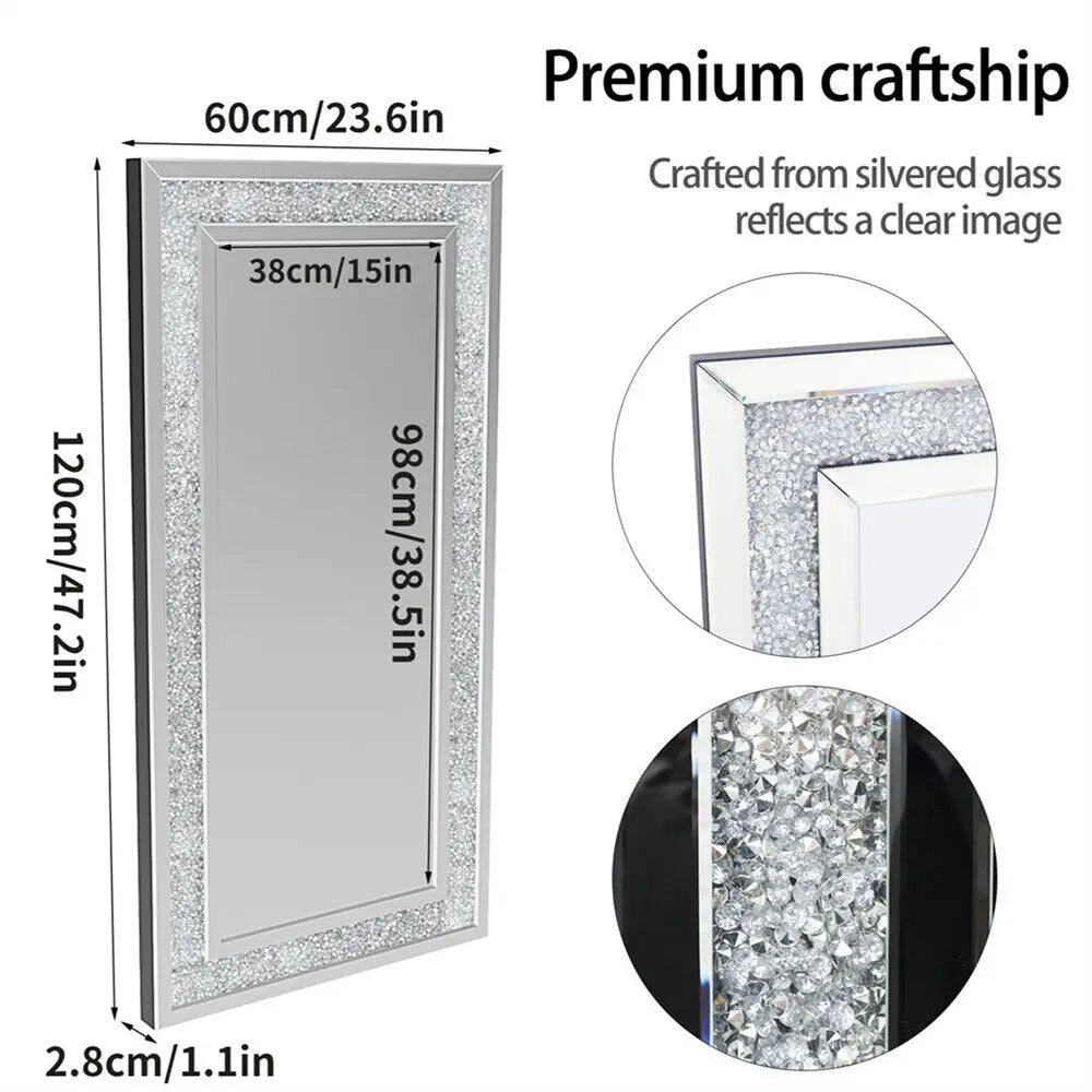 BORWARTH ExtraLarge Rectangle Venetian Wall Mirror With Crystalline Diamond Edge