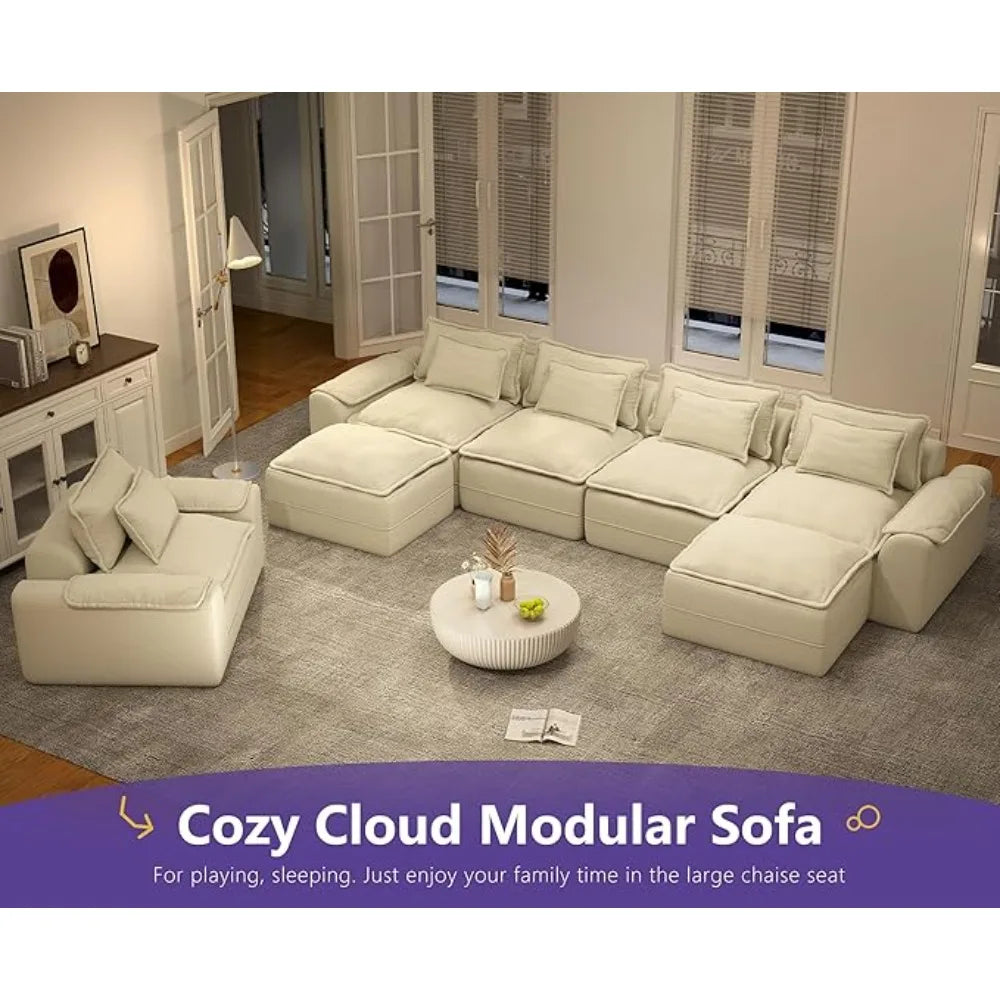 HUANZHUANG Cloud Modular Sectional Sofa U Shaped 4 Seater With Ottomans And Removable Covers