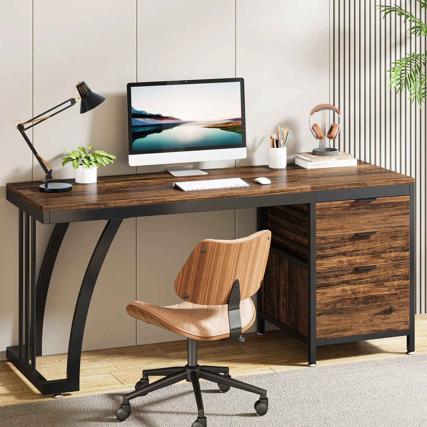 Tribesigns Computer Desk With 3 Drawers Industrial Study Table