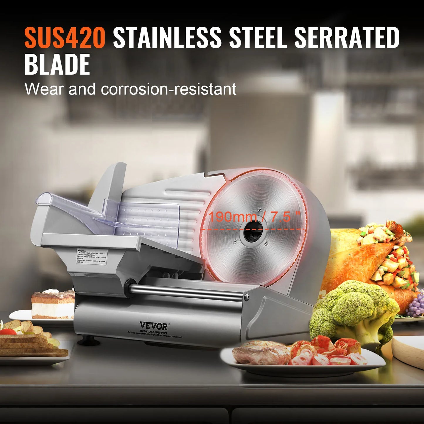 VEVOR Meat Slicer 180W Electric Deli Slicer SUS420 Blade
